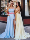 Royal Blue Prom Dresses Spaghetti Straps Slit Long Evening Formal Dress