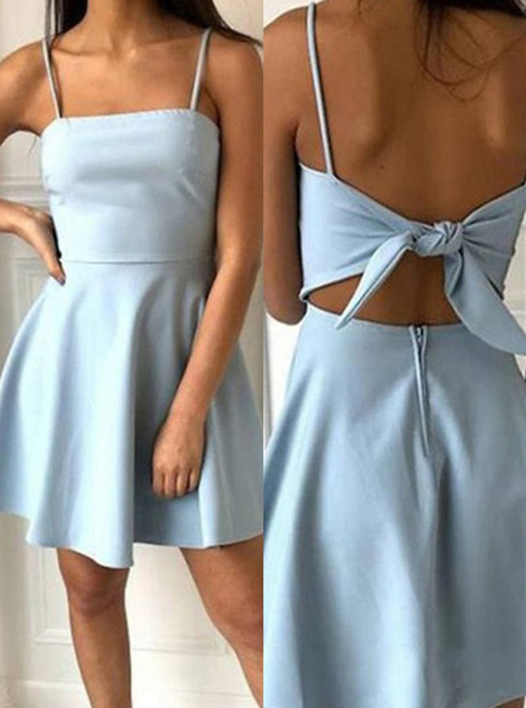 A-line Sleeveless Light Blue Short Homecoming Dresses