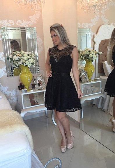 Lace Cute Black Short Homecoming Gowns Prom Dresses - Laurafashionshop