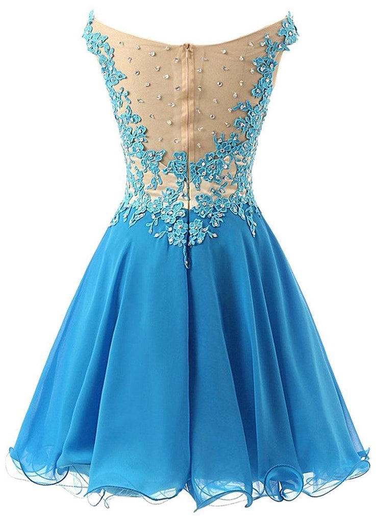 Fitted Tulle Lace Blue Homecoming Dress Prom Dresses - Laurafashionshop