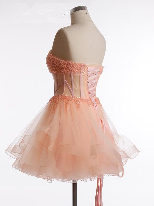 Beading Tulle Blush Pink Cute Homecoming Dress Prom Dresses - Laurafashionshop