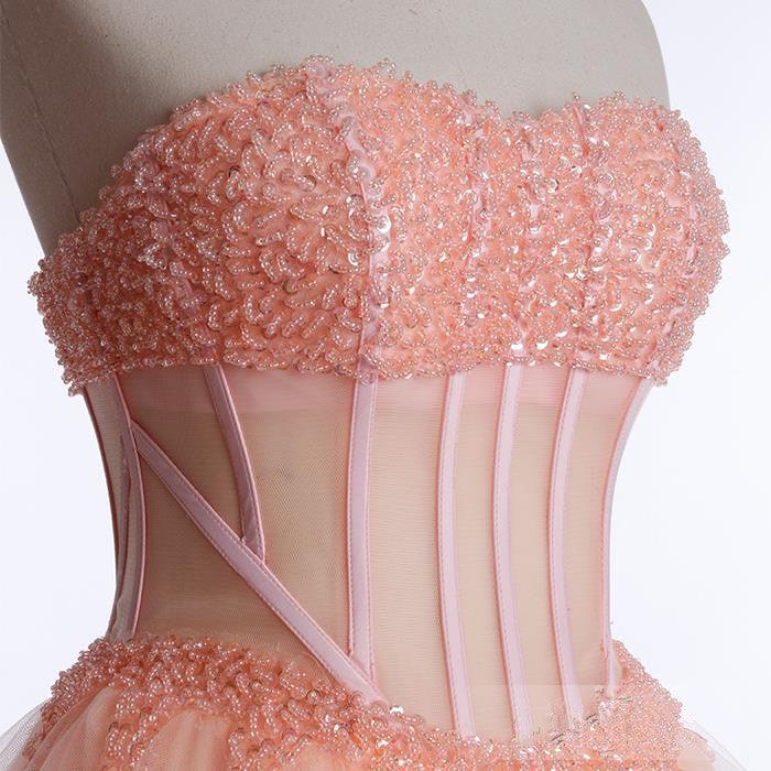 Beading Tulle Blush Pink Cute Homecoming Dress Prom Dresses - Laurafashionshop