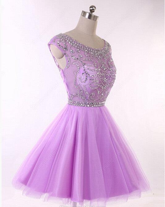 Lilac Tulle Short Prom Gown Lilac Cocktail Dress Prom Dresses - Laurafashionshop