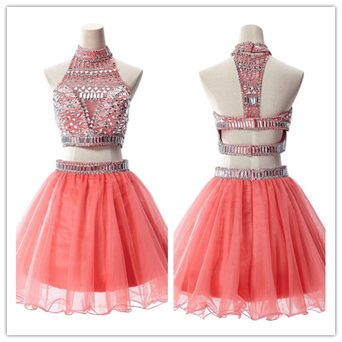 Sweet 16 Two Piece Silver Beading Dress Prom Dress - Laurafashionshop
