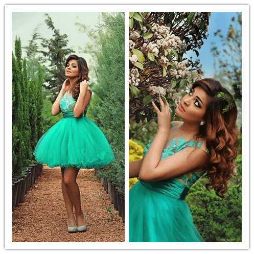 Light Turquoise Tulle Lace Short Ball Gown Prom Gown Prom Dresses - Laurafashionshop