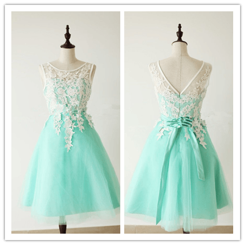 Mint Green Lace Cute Homecoming Dresses Prom Dresses - Laurafashionshop