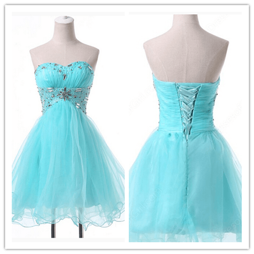2022 Fashion Blue Tulle Sparkly Sweetheart 16 Dress Prom Dresses - Laurafashionshop