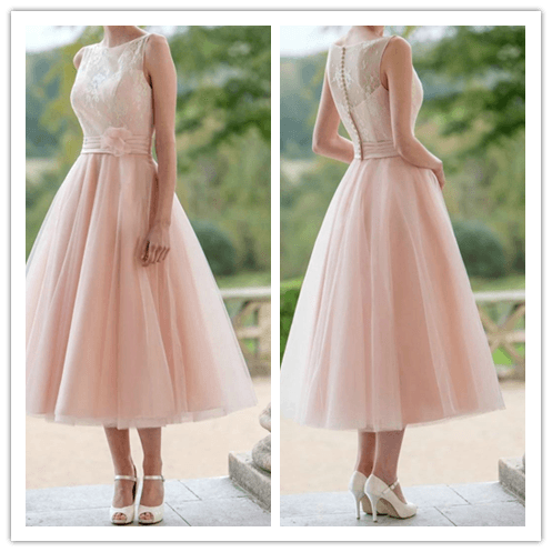 Tull Knee Length Lace Prom Dresses - Laurafashionshop