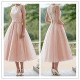 Tull Knee Length Lace Prom Dresses - Laurafashionshop
