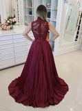Modest A-line High Neck Lace Long Prom Dresses