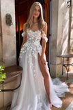 Gorgeous A Line Sweetheart Tulle Wedding Dresses with 3D Appliques