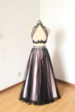 2 Pieces High Neck Black Pink Evening Gowns Long Prom Dress