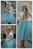 Hot Sales Long Sleeves White Lace Knee Length Prom Dress Homecoming Dresses