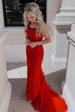 New Arrival Spaghetti Straps Lace Mermaid Long Prom Dresses Evening Dress