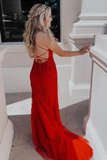 New Arrival Spaghetti Straps Lace Mermaid Long Prom Dresses Evening Dress