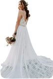 Bohemian Wedding Dresses With Adjustable Drawstring Lace Bridal Gowns