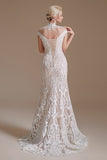 Elegant Lace Mermaid Cap Sleeves Long Beach Wedding Dresses