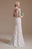 Elegant Lace Mermaid Cap Sleeves Long Beach Wedding Dresses