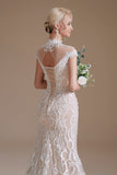 Elegant Lace Mermaid Cap Sleeves Long Beach Wedding Dresses