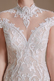 Elegant Lace Mermaid Cap Sleeves Long Beach Wedding Dresses