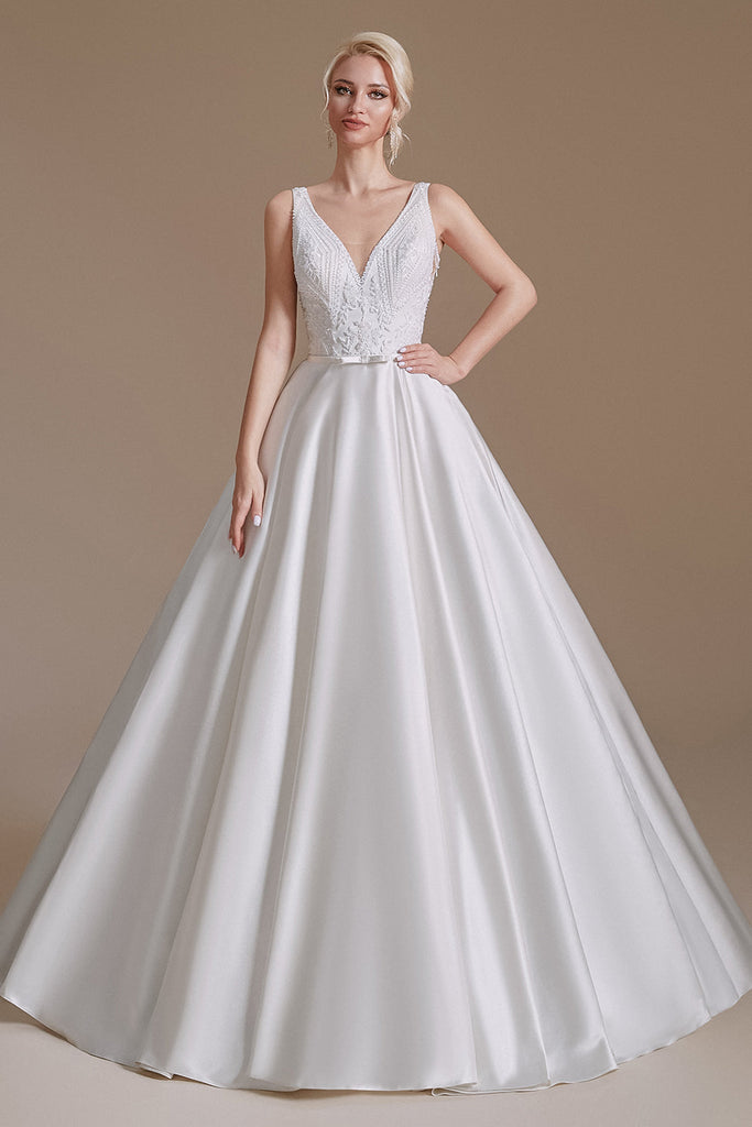 A-Line Stain Long Length Elegant Sleeveless Wedding Dress
