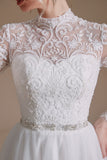 Long Sleeve Tulle Chapel Train A-Line Lace Appliques Wedding Dress