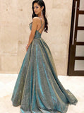 Fashion A-line V-neck Long Prom Dresses, Evening Gown