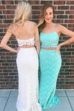 Lace Two Pieces Mermaid Spaghetti Straps Long Sexy Party Dress Prom Dresses