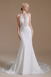 Elegant Backless Mermaid Lace Appliques Wedding Dress