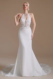 Elegant Backless Mermaid Lace Appliques Wedding Dress