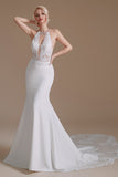 Elegant Backless Mermaid Lace Appliques Wedding Dress