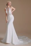 Elegant Backless Mermaid Lace Appliques Wedding Dress