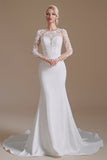 Long Sleeve Sweep Train New Arrival Mermaid Wedding Dress