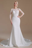 Long Sleeve Sweep Train New Arrival Mermaid Wedding Dress