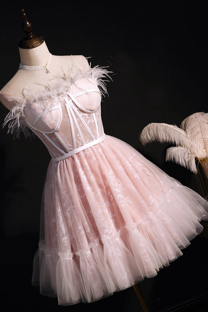 Pink Feather Homecoing Dresses For Teens Sweet 16 Dresses