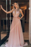 Chic  Evening Party Dresses High Neck A-line Chiffon Long Prom Dresses