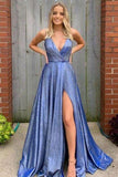 A-line V Neck Fashion Formal Dress Spaghetti Straps Sexy Long Prom Dresses