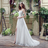Simple A Line Strapless Sequins Silk Like Satin Split Court Train Wedding Dresses With Pearls WH20251