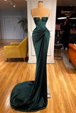 Spaghetti-Straps Party Dress Gorgeous Dark Green Mermaid Prom Dress with Rhinestone