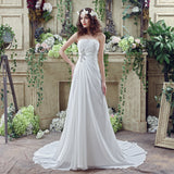 A Line Strapless Sequins Court Train Silk Like Satin Wedding Dresses With Pearls WH20242