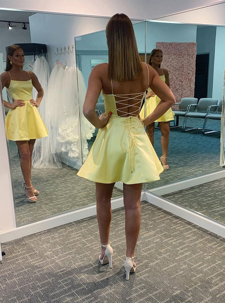 Yellow homecoming dresses short discount