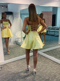 Simple A-Line Spaghetti Straps Yellow Homecoming Dress With  Lace-Up