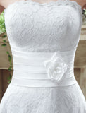 Chic A Line Strapless Appliques Lace Tea Length Prom Dresses, Bridesmaid Dresses WH28268