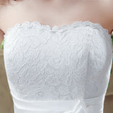 Chic A Line Strapless Appliques Lace Tea Length Prom Dresses, Bridesmaid Dresses WH28268