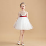 Sequins Gold Flower Girl Dresses With White Tulle