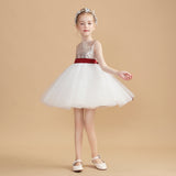 Sequins Gold Flower Girl Dresses With White Tulle