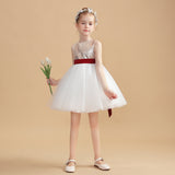 Sequins Gold Flower Girl Dresses With White Tulle