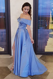 Lavender Satin Off the Shoulder Long Elegant Fancy Prom Dresses Formal Evening Dress