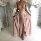 Deep V-Neck Sexy Backless A-line Bridesmaid Dress Prom Dresses - Laurafashionshop