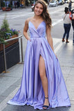 V-neck Formal Party Dresses with Slit Evening Dresses Simple Long Prom Dresses